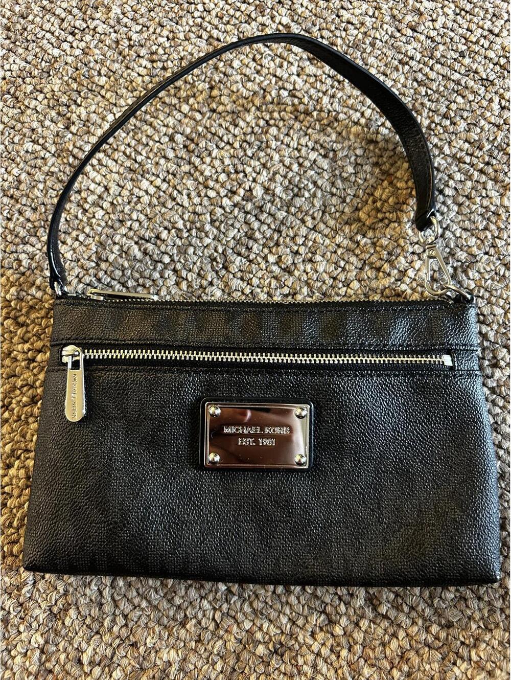 Michael Kors Black Leather Wristlet Clutch